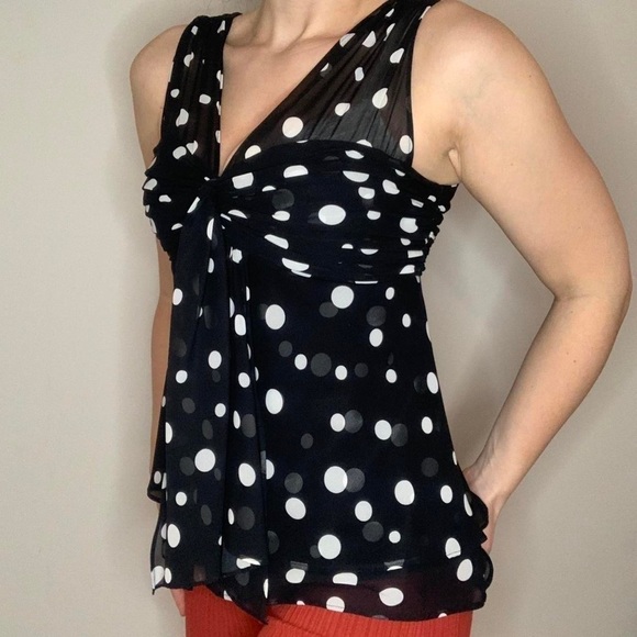 Vintage🧚♀️ Bellissima Black/White Y2K Polka Dot Bodydoll Blouse Size 12 - Picture 5 of 17